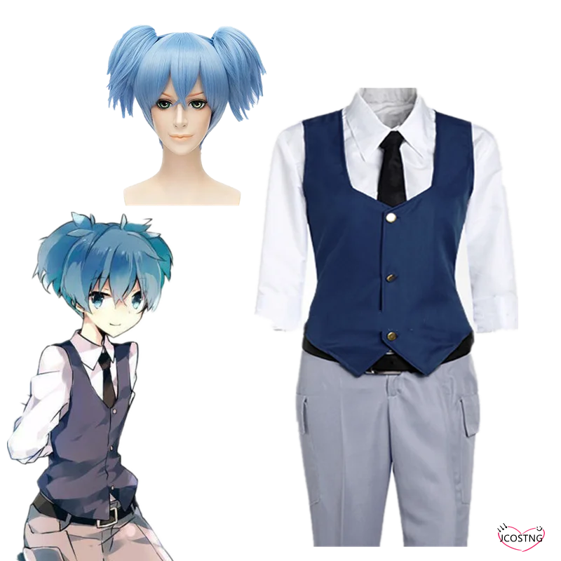 Аниме Косплей Костюм "Ассасинейшн Классрум" Шиота Нагиса Школьный Мальчик Униформа Синяя Парик Галстук Жилет Хэллоуин Рождество Партия Костюм.