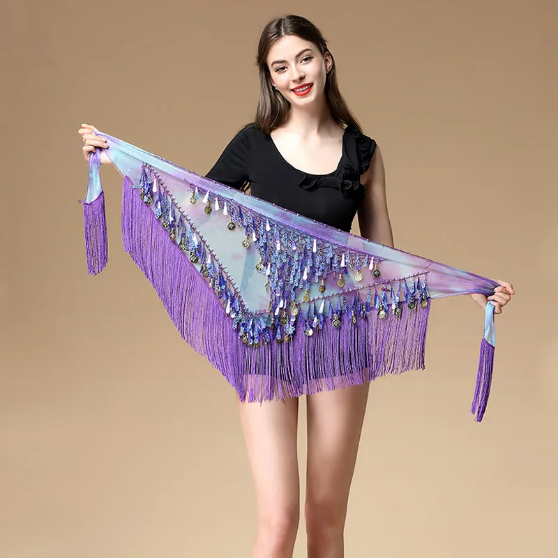 

Women belt bellydance scarf hip Belly Dance Accessories Sequins Tassel Triangle Wrap Costume Belt Shawl Chiffon fringe X