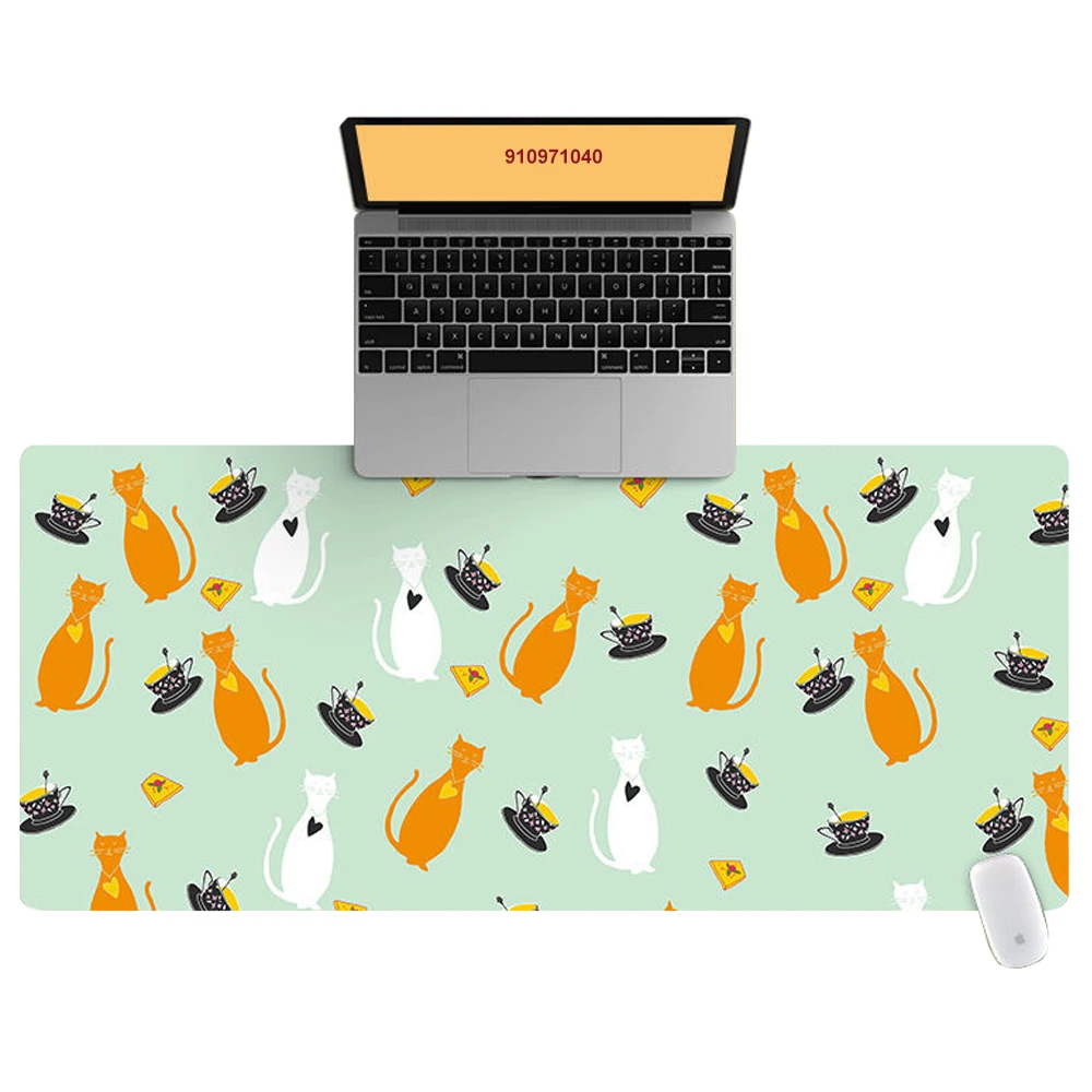 

Большой коврик для мыши и клавиатуры, Офисный Компьютерный Настольный коврик с мультяшным рисунком кота и кофе, нескользящий коврик для ноу...