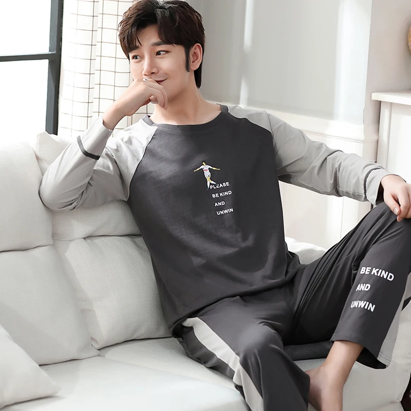 Мужской пижамный комплект Осень-зима для отдыха эластичная резинка на талии