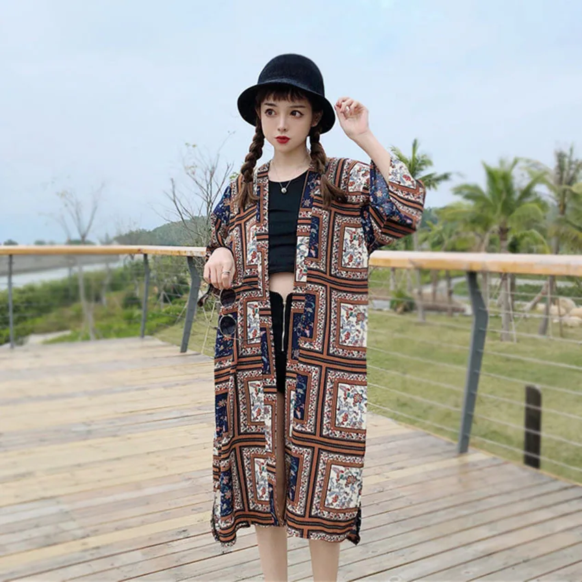 Летний пляжный кардиган Kimonos Mujer для влюбленных Винтажный Длинный в стиле бохо
