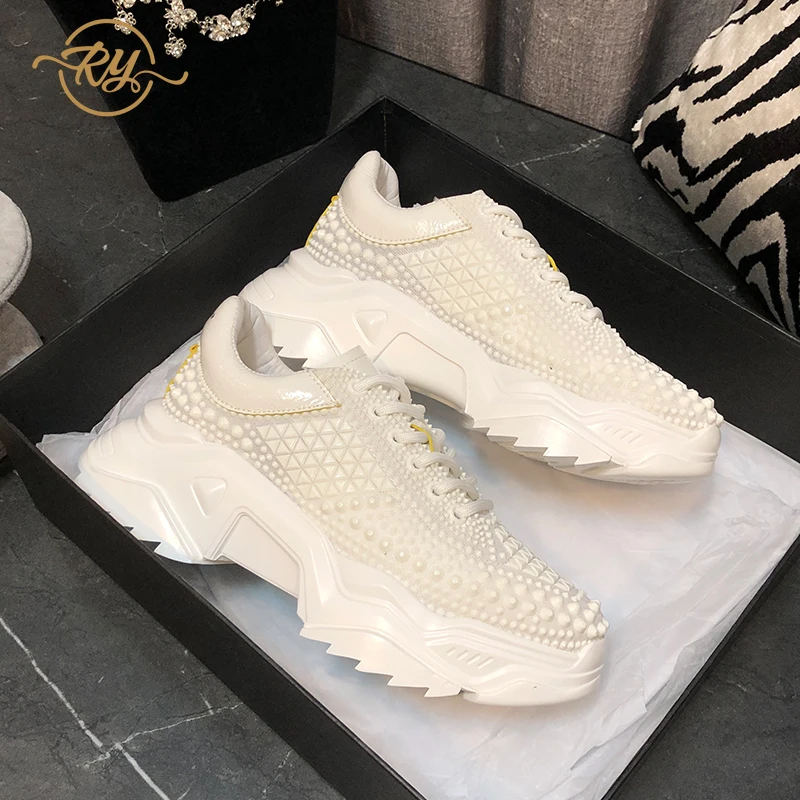 Женские кроссовки на платформе белые в стиле ins роскошные повседневная обувь для