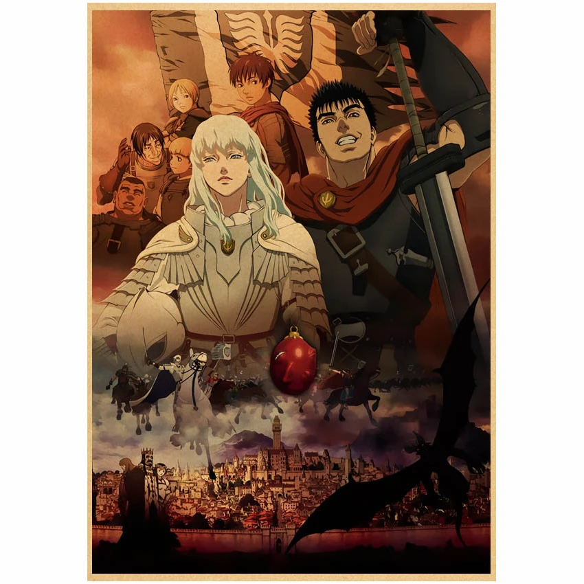 Классические Постеры из бумаги в стиле Аниме Berserk Ретро плакат крафт-бумага с