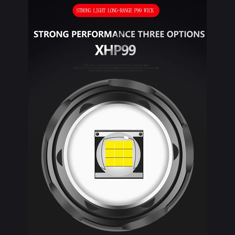 

60000 Lumens XHP99 Flashlight LED 5 Modes Waterproof Torch Lamp With Clip Mini Flashlight Adjustable Flashlight