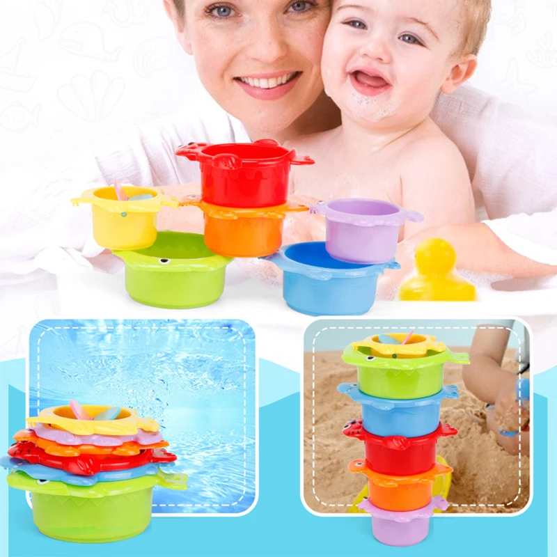 

6Pcs/Set Baby Float Water Stacking Cups Classic Bath Toy Swimming Educational Toys For Children Plastic Fish Animal For Bathroom