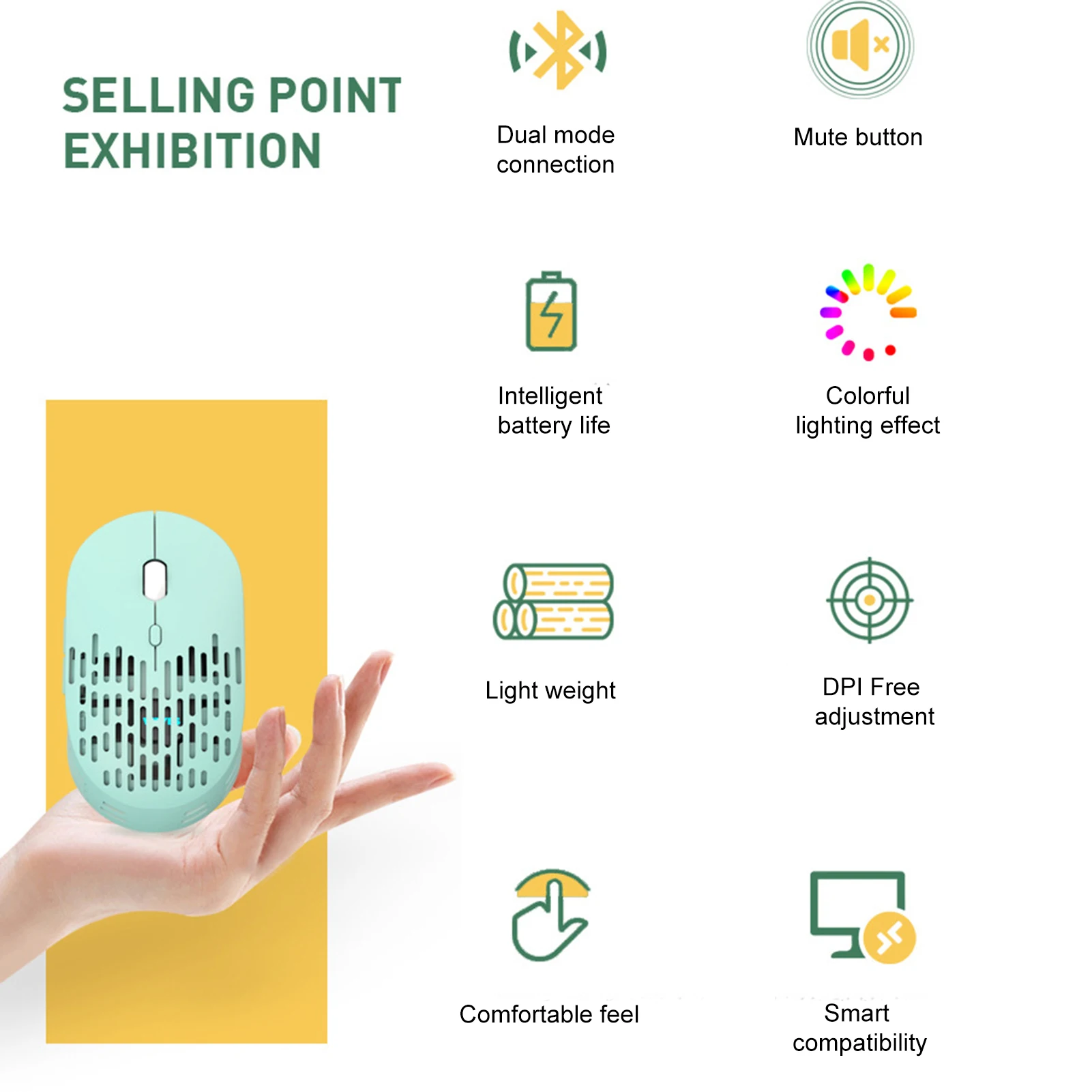 

Rechargeable Bluetooth 5.0 Wireless Backlight Ultra-Light Weight Hollow Back Feel Comfortable Breathable Gaming Mouse