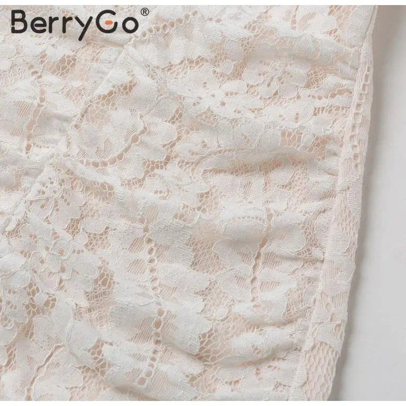 BerryGo летнее кружевное платье трапециевидной формы для женщин, шикарное дамское весеннее праздничное платье на завязках, сексуальное хлопковое короткое платье с v-образным вырезом и цветочным рисунком белого цвета