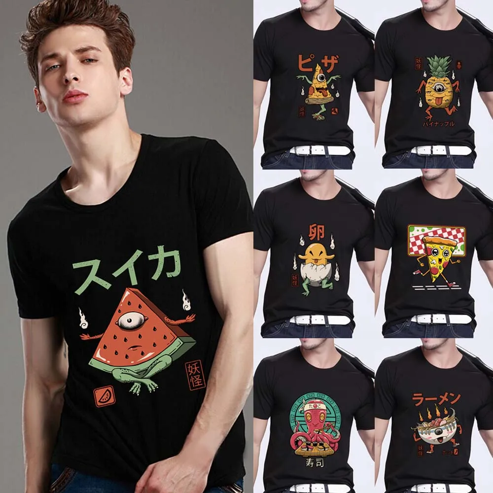 

T-shirt Men's Fashion Casual Harajuku O-neck Slim Commuter Black Men's Shirt Funny Cartoon Monster Printing Series T-shirt Top
