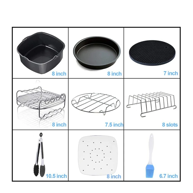

11 Pieces of Square Air Fryer Accessories, Suitable for Air Fryer, COSORI and Other Square Air Fryer and Oven