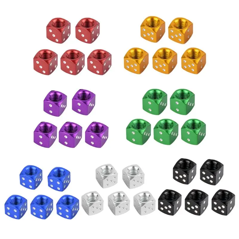 

5pcs Aluminum Dice Valve Cap Tire Air Valve Stem Cap for Car Trunk Bicycle Wheel