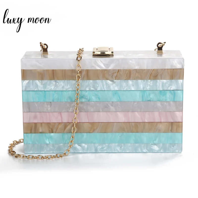 Акриловая вечерняя сумка для женщин Разноцветные полосатые повседневные клатчи