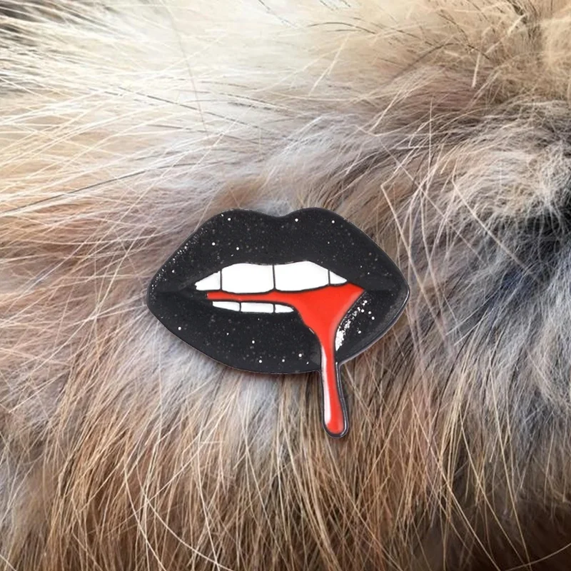 Черная брошь с блестками в виде губ сексуальные блестки губы капли крови