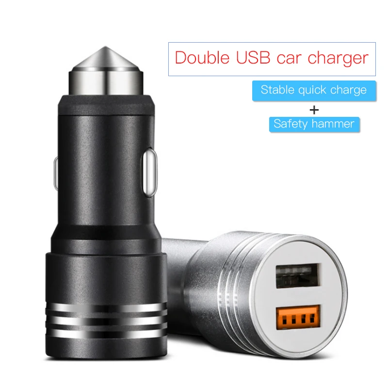 

Double USB Type C Car Charger Safety Hammer Fast Auto For IPhone Samsung Xiaomi Mobile Android Phone Tablet