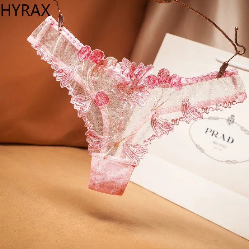 

HYRAX Panties Transparent Embroidery Sexy Women's Underwear Temptation T Pants Ladies Cotton Crotch Thong Women panties sexy