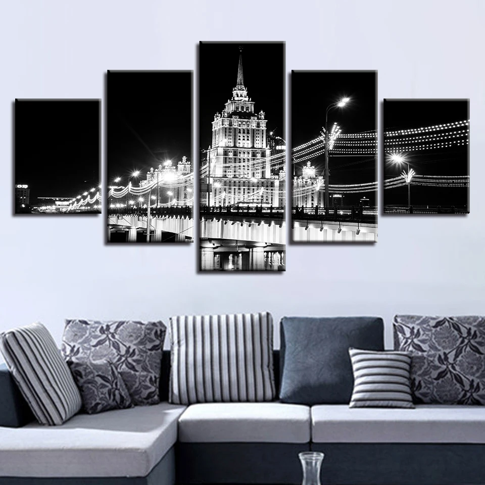 Картина ночного города здания Холст Нью Йорк Лондон фермерский дом Декор