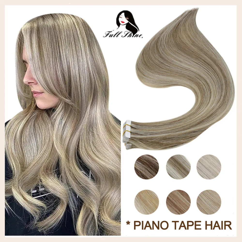 

Full Shine Tape In Hair Human Extensions Highlight Piano Color 40pcs 100g 100% Machine Remy Invisible Glue In Skin Weft Straight