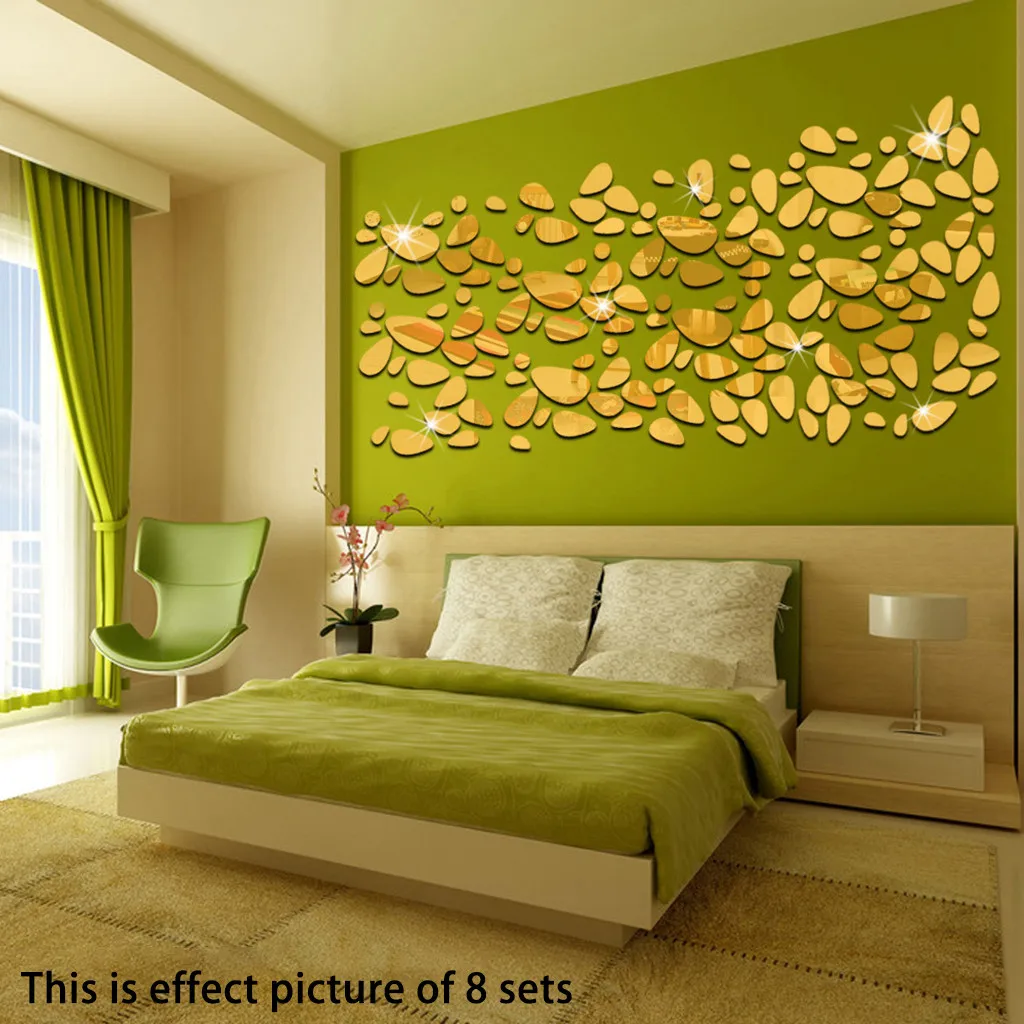 KAKUDER 3D Stereo Mirror Wall Sticker Oval Cobblestone Stickers Removable Creative Elliptical DIY Decal Home Decor | Дом и сад