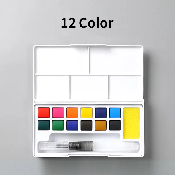12 color Твердые акварельные краски в наборе, коробка с Кисть для рисования, ручка, портативный водный цвет, пигмент для школьников, начинающих товары для рукоделия - Цвет: 12 color