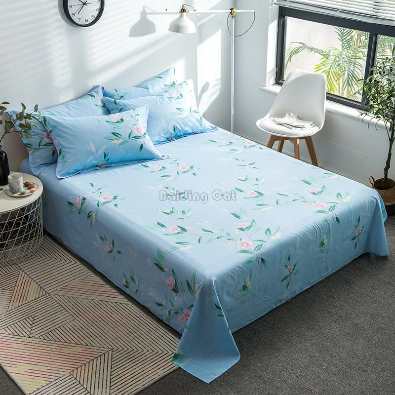 New Spring Green Flower Printed Bed Sheet Cotton Flat Sheet for Bedding Set Bed Linens Twin Full Queen King Bedspreads - Цвет: Темно-синий