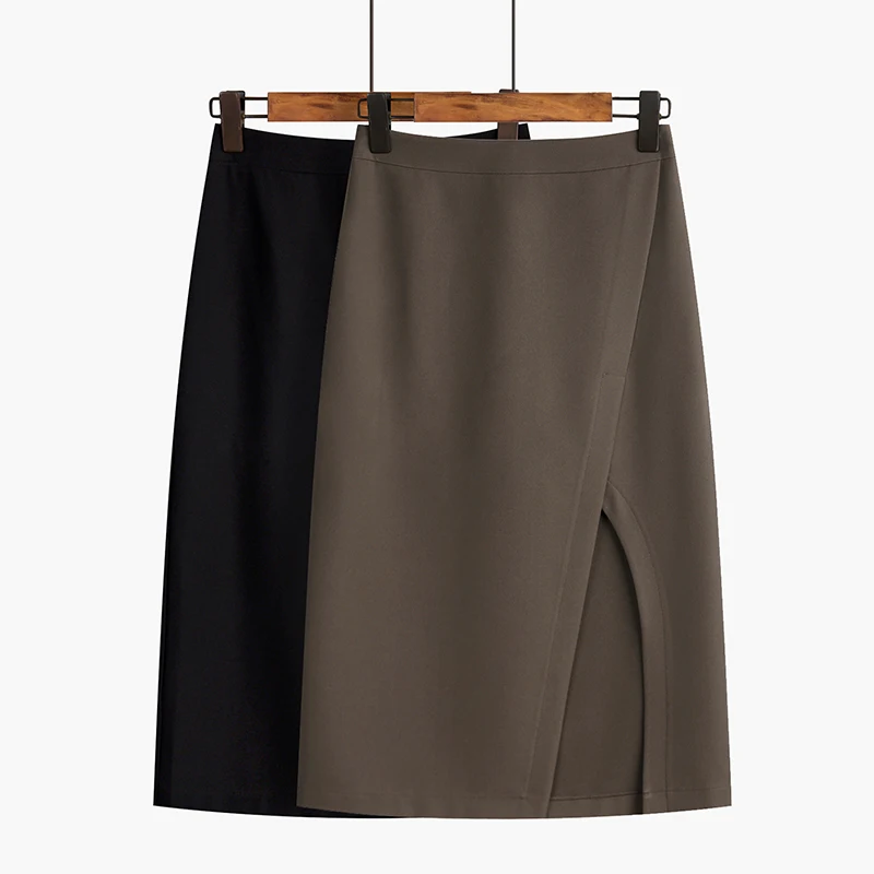 

Женская трикотажная сумка, Юбка-миди в рубчик с разрезом спереди, винтажная юбка с высокой эластичной талией, шикарные женские юбки