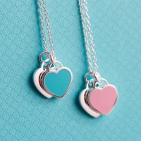 uunico european and american love necklace s925 sterling silver necklace pink blue heart necklace enamel heart necklace
