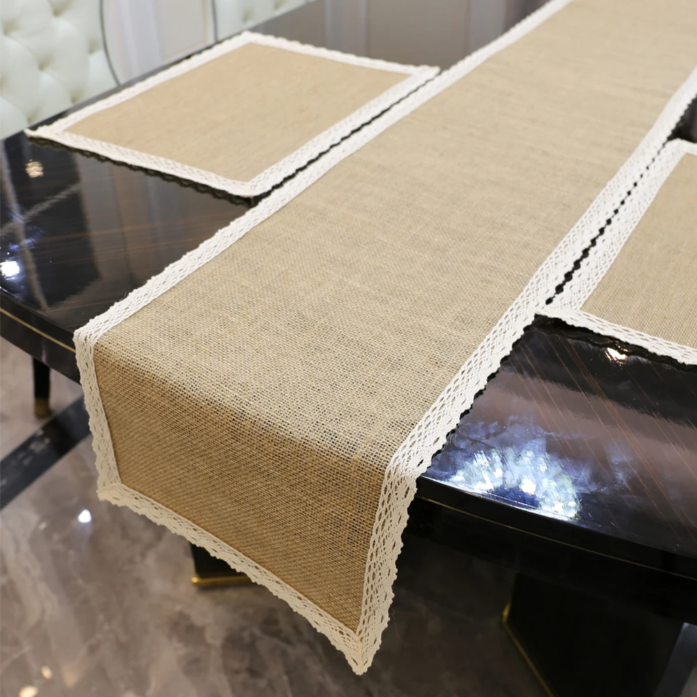 

Christmas Table Runner Burlap Lace Jute Table Runner Rustic Shabby Hessian Table Runners Festival Party Event Decoration