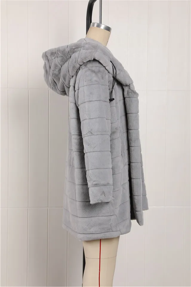 Размера плюс 4XL 5XL Европа и Америка средне-длинная куртка с секциями однотонные розовые плюшевые пальто с капюшоном из искусственного меха зимняя Для женщин теплая куртка