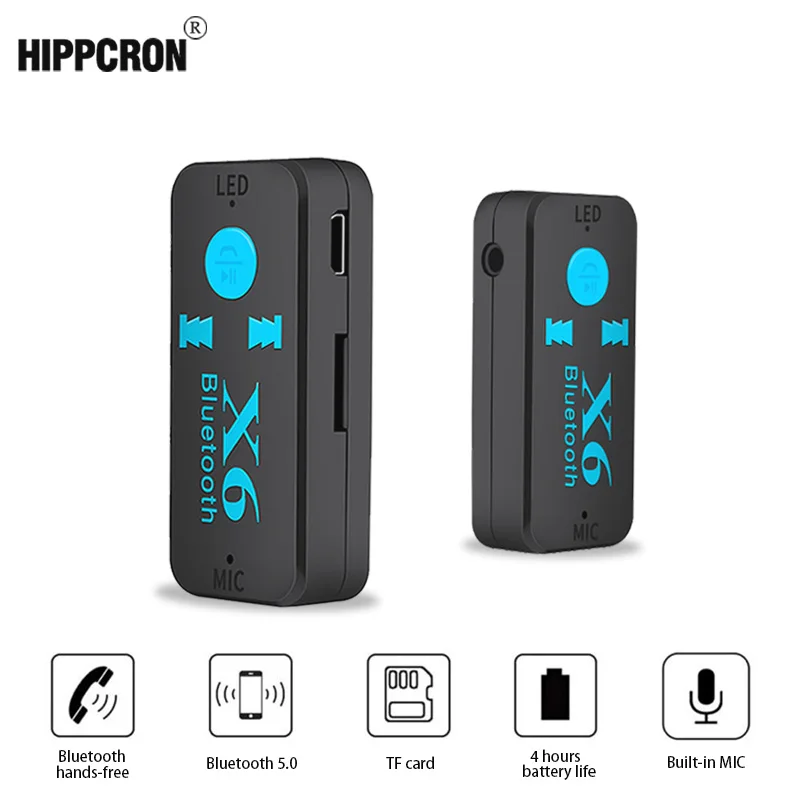 Hippcron Bluetooth приемник V5.0 адаптер Поддержка TF карта Handfree вызова музыкальный плеер
