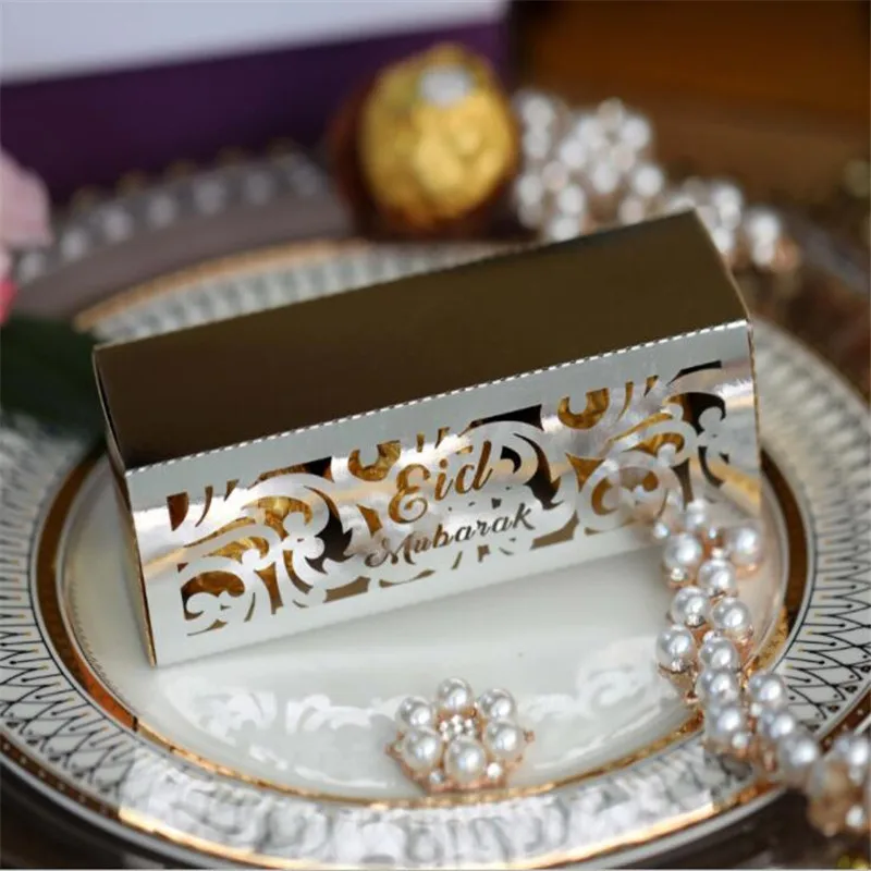 

Eid Mubarak Party Decoration 10pcs Eid Mubarak Cake Favor Boxes Laser Cut Candy Chocolates Gift Box Happy Eid Muslim Party Decor