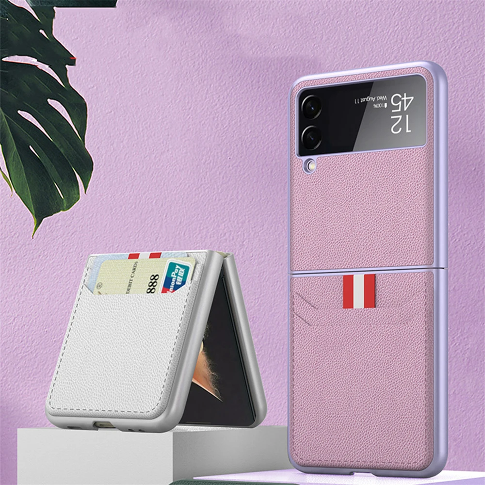 

5g Plain Leather Protective Cover Phone Case Creative Card Holster for Samsung z Flip3