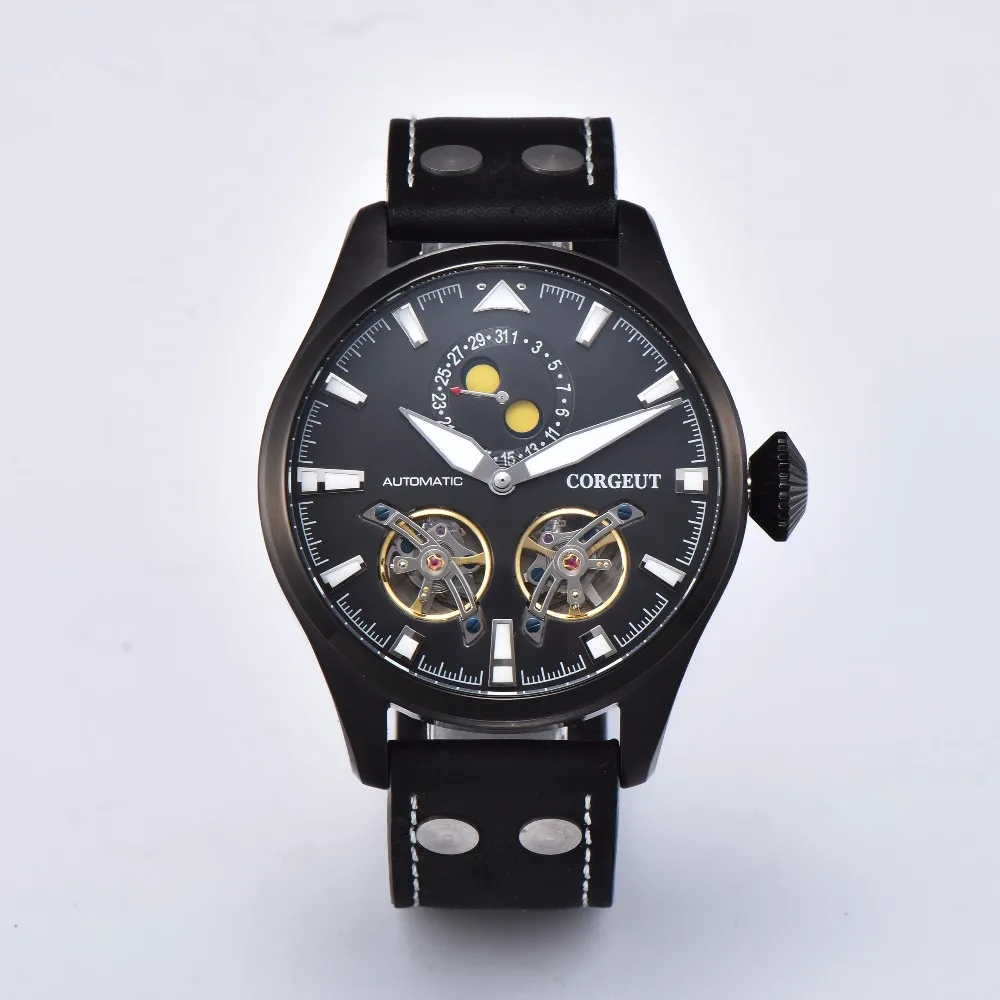 E Corgeut 47 мм Чехол Мужские часы Скелет автоматические часы PVD запас хода Tourbillon Мужские механические часы мужские часы подарок - Цвет: E