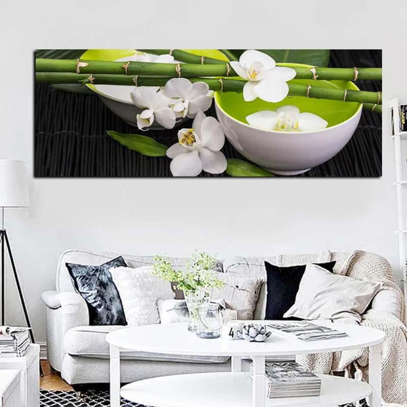 

Алмазная 5d Вышивка «сделай сам», картина большого размера из зеленого бамбука, белого Орхидея, квадратная, круглая, мозаика для домашнего де...