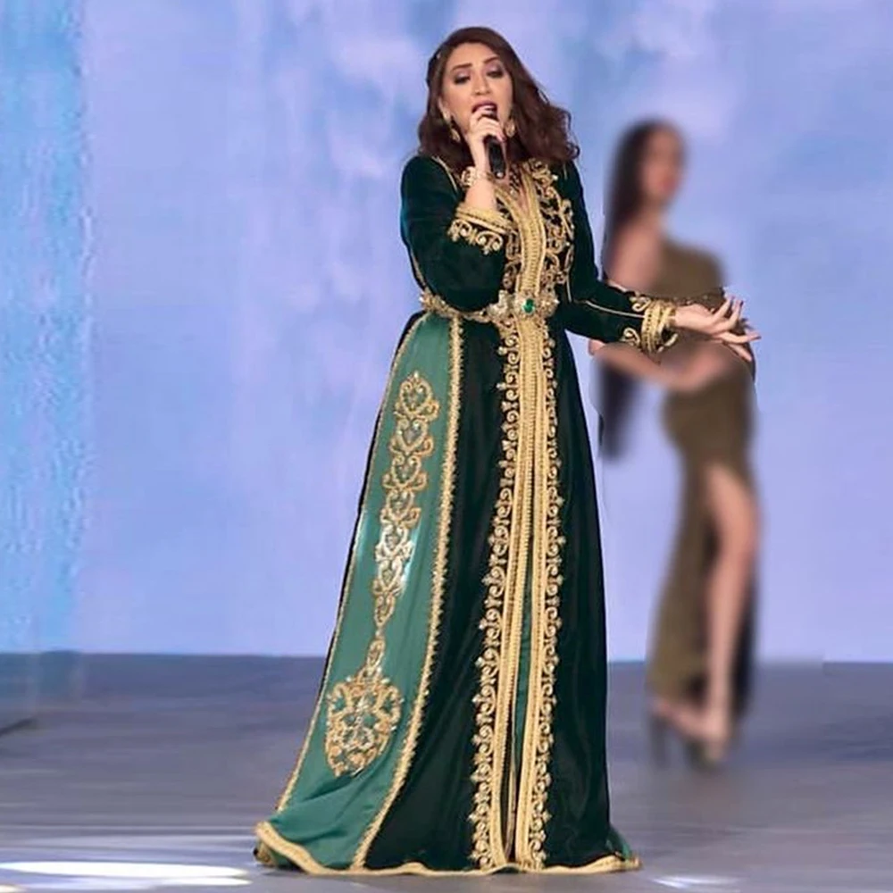 Марокканские Caftan платья Вышивка Аппликации длинное вечернее платье с