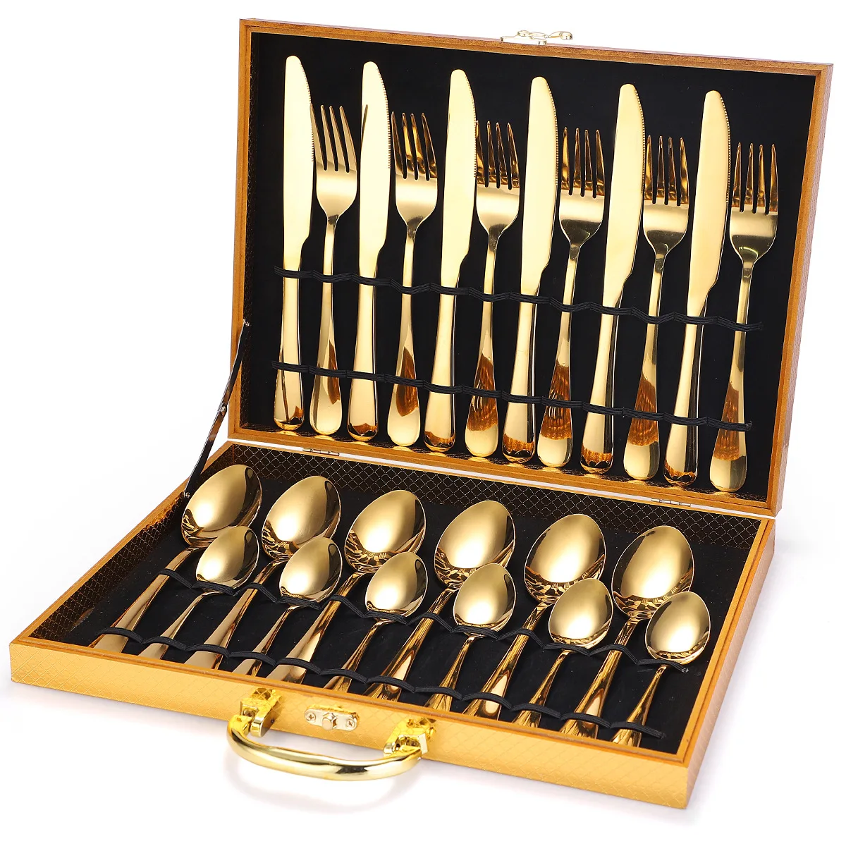

HEYI 2021 Stainless Steel Tableware 24 PIECE SET 1010 Knife Fork Spoon Wooden Box Gift Box Dinnerware Sets YSH