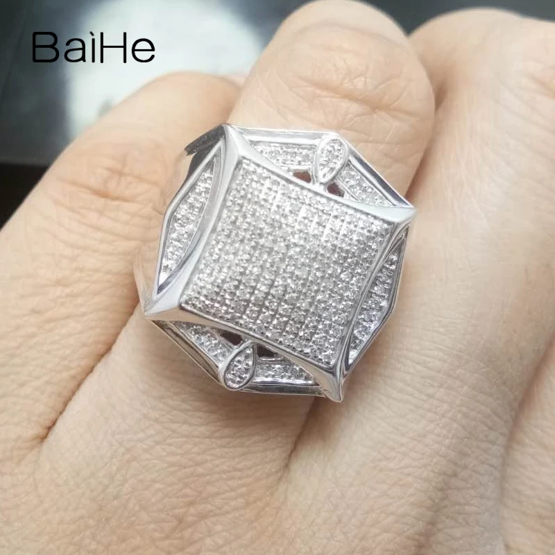 BAIHE стерлингового серебра 925 0.6CT H/I Круглый Природные Алмазы свадебный подарок