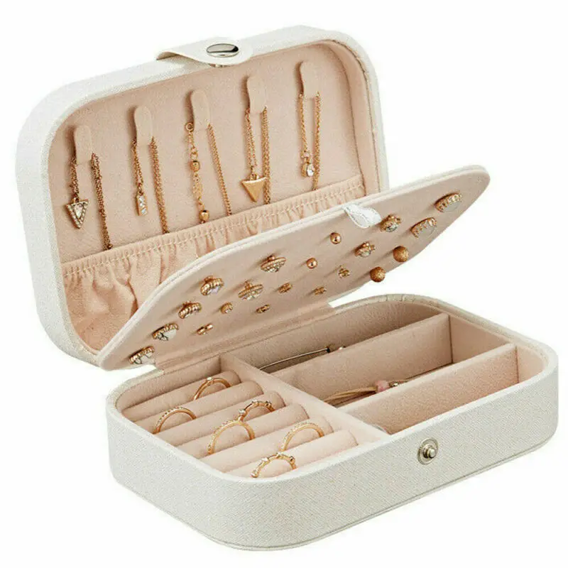 

Jewelry Organizer Display Travel Jewelry Case Boxes Portable Jewelry Box Button Leather Storage Zipper Jewelers