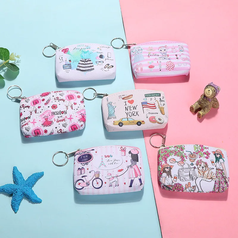 

Cartoon creative printing pattern PU coin purse mini children coin purse ladies wallet key case multifunctional storage bag sac