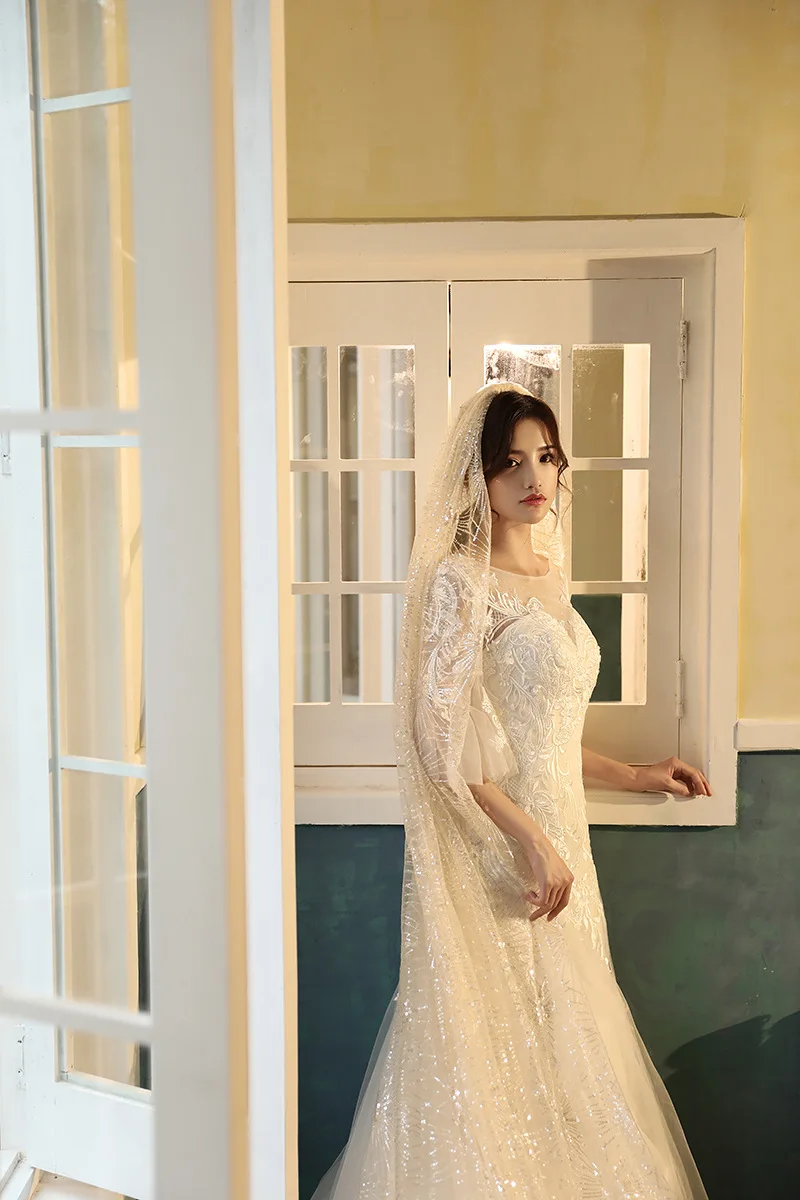 Роскошная блестящая Однослойная свадебная фата с гребнем jaevini Длинная длиной 3 м