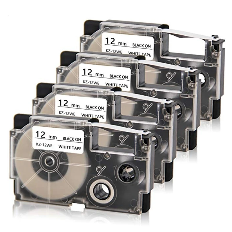 

4 Pack 12mm Black on White Label Tape Label Maker Compatible with KL1500 KL2000 KL7000 KL7200 KL-100 KL120 KL60 KL-750B Label Ma