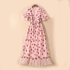 Футболки с короткими рукавами и v-образной горловиной из пряжи и тюля, платье с принтом клубника сексуальные черные розовые середины Длина горячего тиснения элегантное вечернее платье вечерние женская одежда