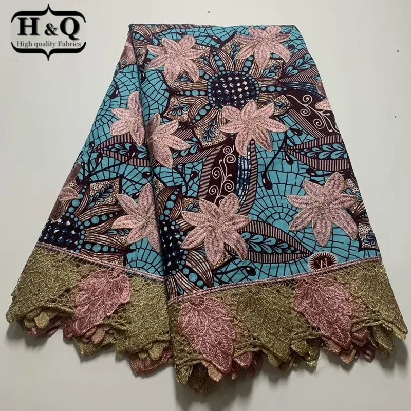 

H&Q fashion african batik lace wax fabric 100% cotton embroidered 6 yards/pcs nigerian guipure laces water soluble fabrics H1025