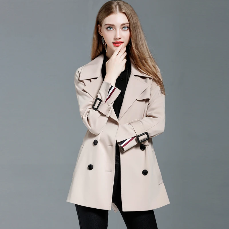 2020 New Trench Coat For Women Fashion Double Breasted Slim Short Wind-breaker Female Outwear Trench With Belt Top Clothing