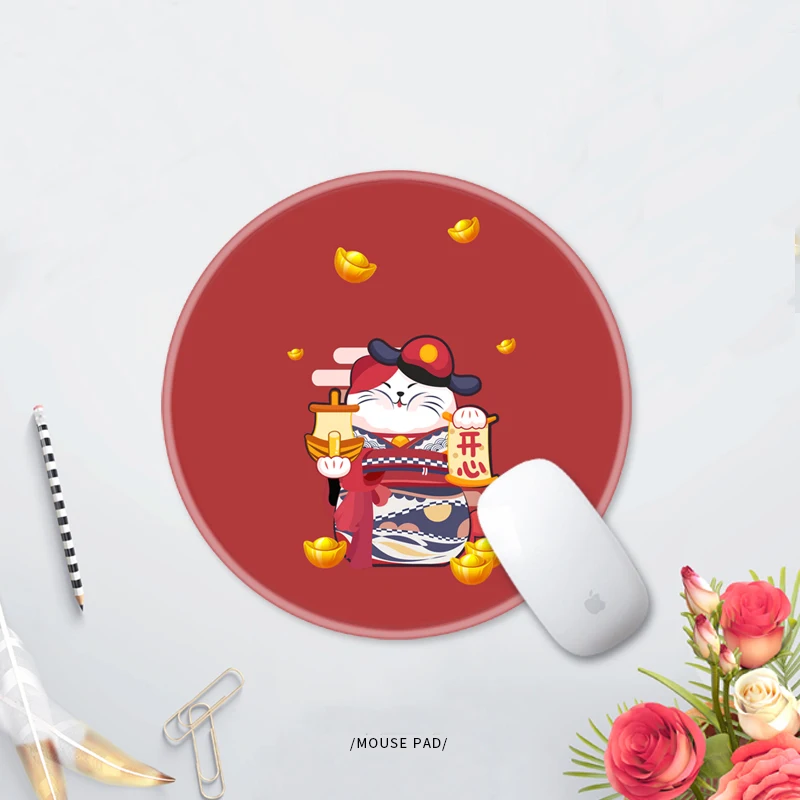 

MRGLZY Mouse Pad Small 24cm Round Black Lucky Cat Cute Cartoon Female Game Custom Computer Cloth Rubber Pad Gaming Mouse Pad