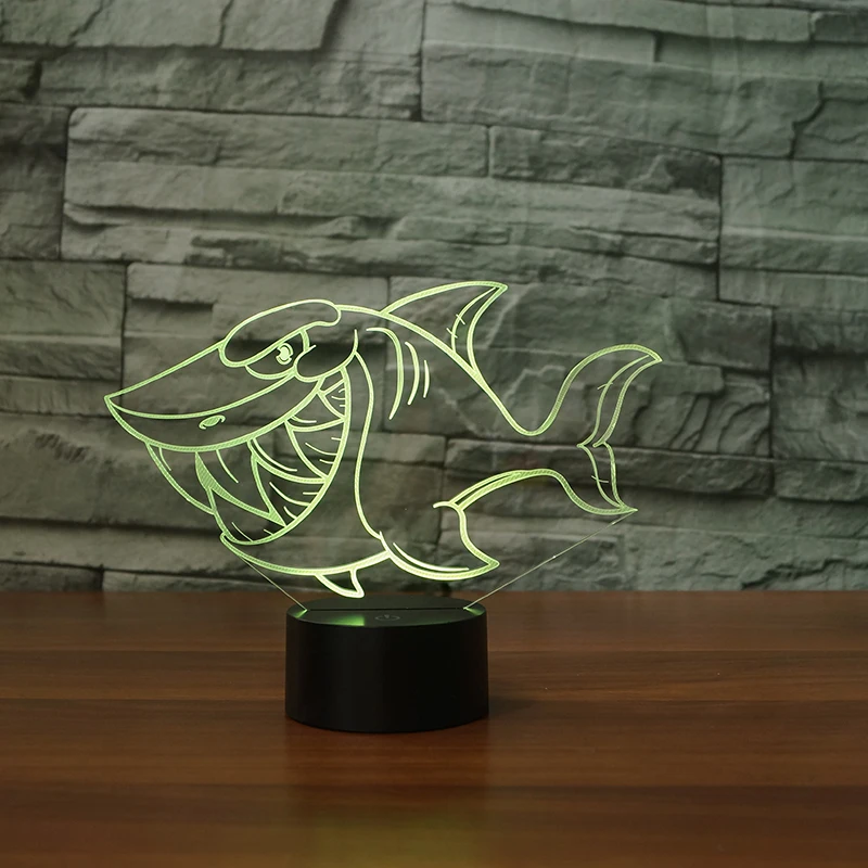 Новое мультяшное изображение акулы 3d лампа 7 цветов светодиодный ночник для