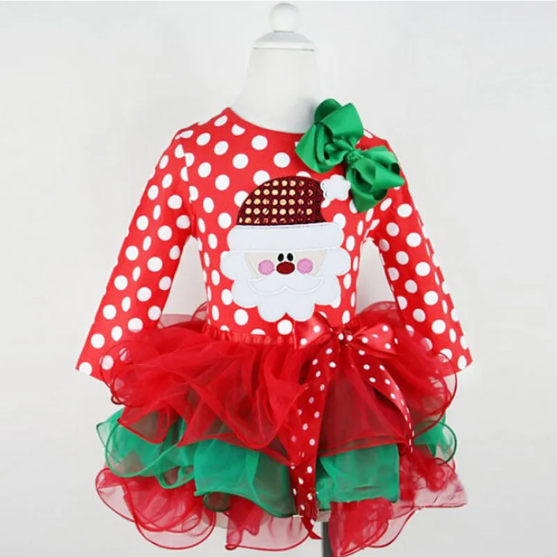 Kids Christmas Party Dress For Girl Lace Bow Ball Gown Chidlren Green Red New Year Costumes Santa Claus Print Theme | Детская одежда и
