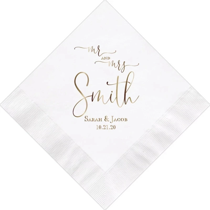Personalized Mr and Mrs Wedding Napkins, Custom Napkins,Monogram Beverage Cocktail Cake Luncheon Dinner Guest Towel