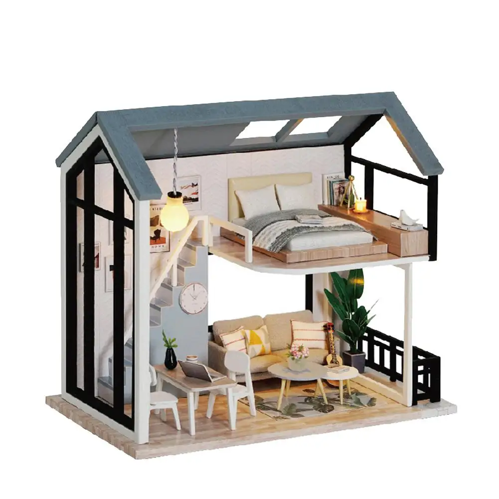 

DIY Doll House Hand Make Wooden Assemble Doll Houses Miniature Dollhouse Furniture Kit with LED Toys Children Christmas Gift