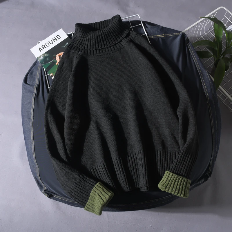 Мужская водолазка в стиле пэчворк Повседневные вязаные топы Свитера парные