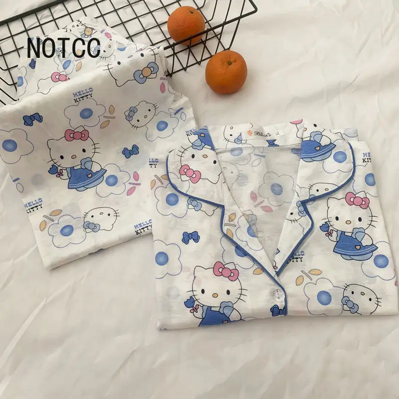 

NOTCC Kitty Cotton Pajama Set Women Summer Thin Loose Soft Kawaii Lounge Wear Two Piece