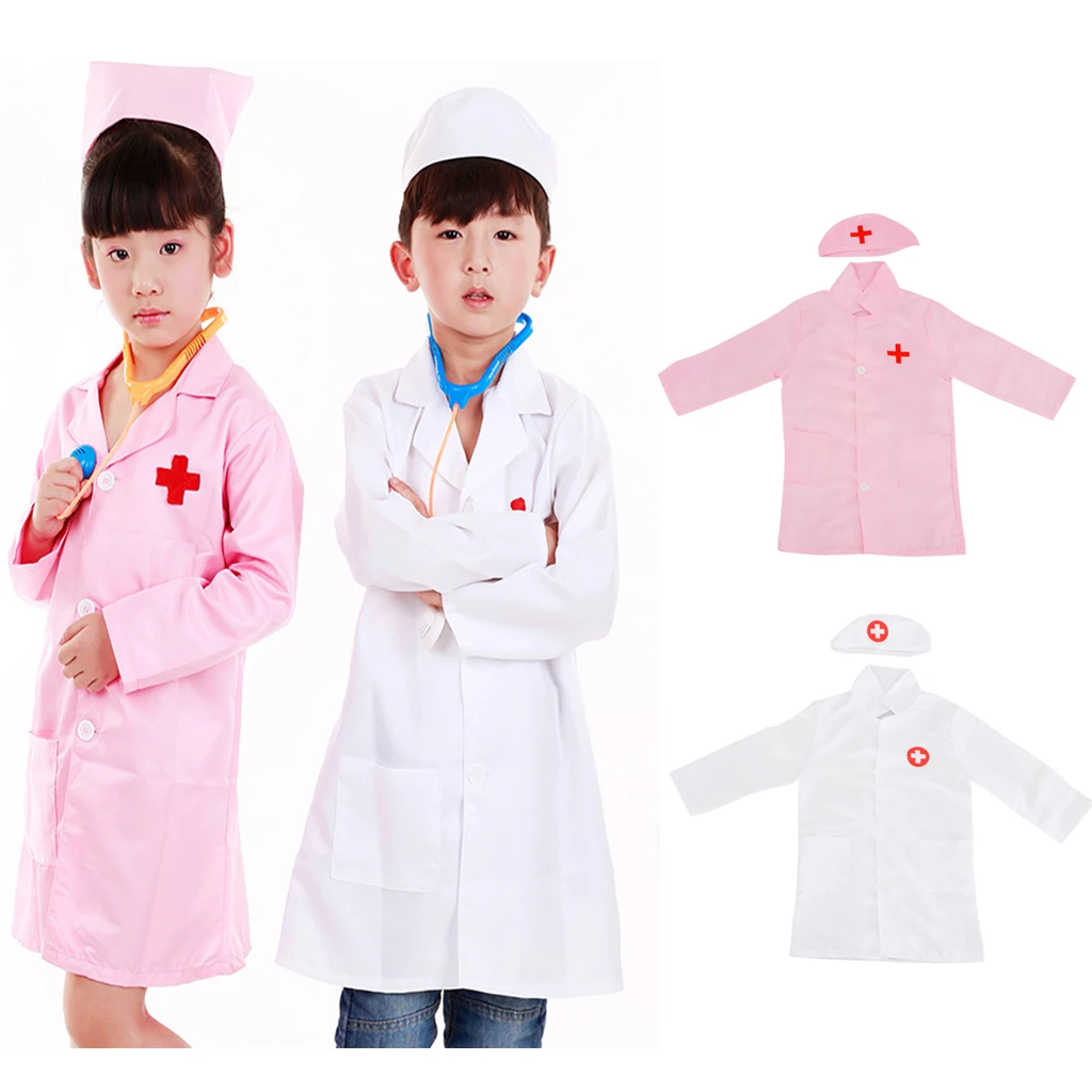 Униформа врача с длинным рукавом для детей костюм медсестры пальто и шапочка